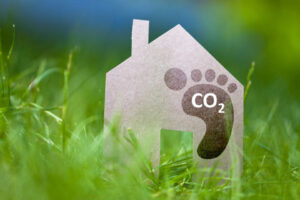 image of a carbon footprint depicting reducing emissions with high efficiency home heating