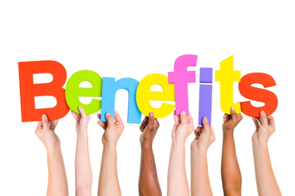 Benefits spelled using letter cutouts held up by different hands depicting ductless air conditioning systems