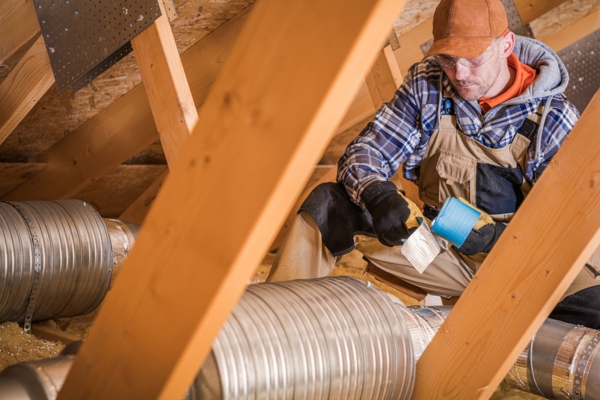 HVAC technician replacing home ductwork system