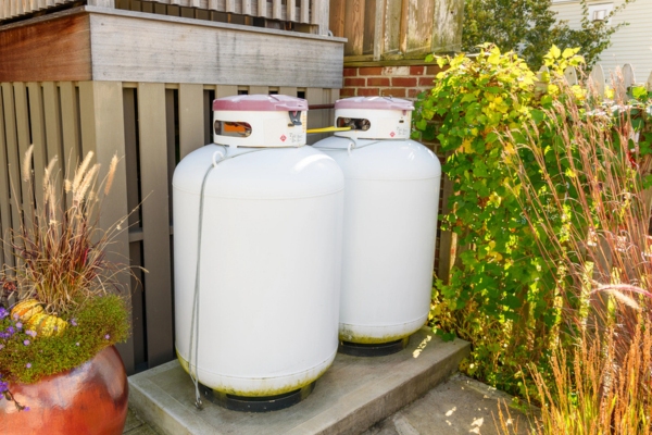 propane tanks in the garden with a pedestal