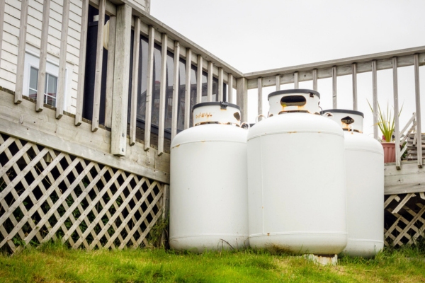 3 propane tanks in the garden