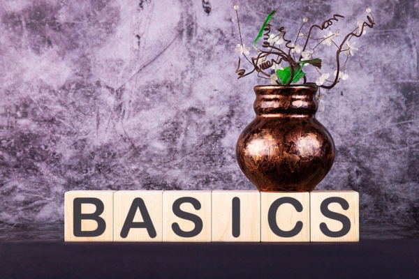 BASICS word spelled using wooden blocks
