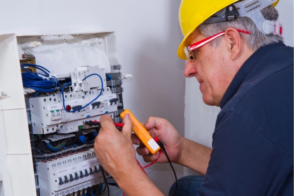 male electrician working on an electrical box