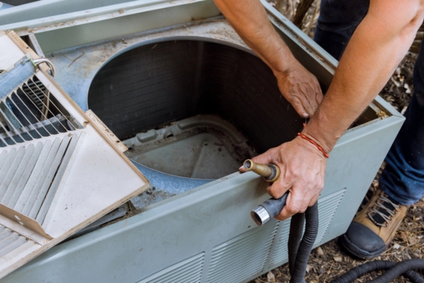 HVAC technician performing AC service
